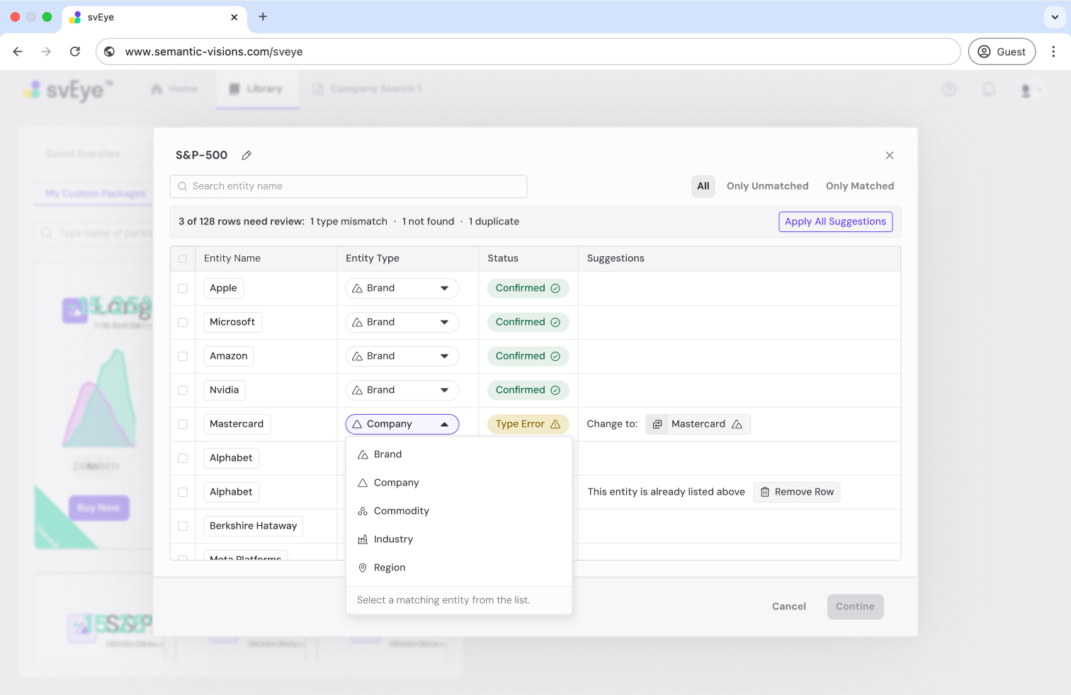 CSV upload edit entity type