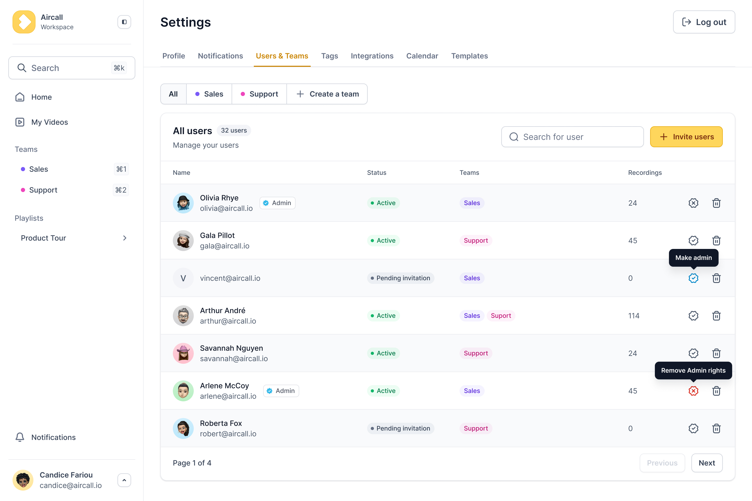 Praiz vs Claap : interface Praiz montrant la gestion des équipes commerciales et l’automatisation CRM orientée pipeline.