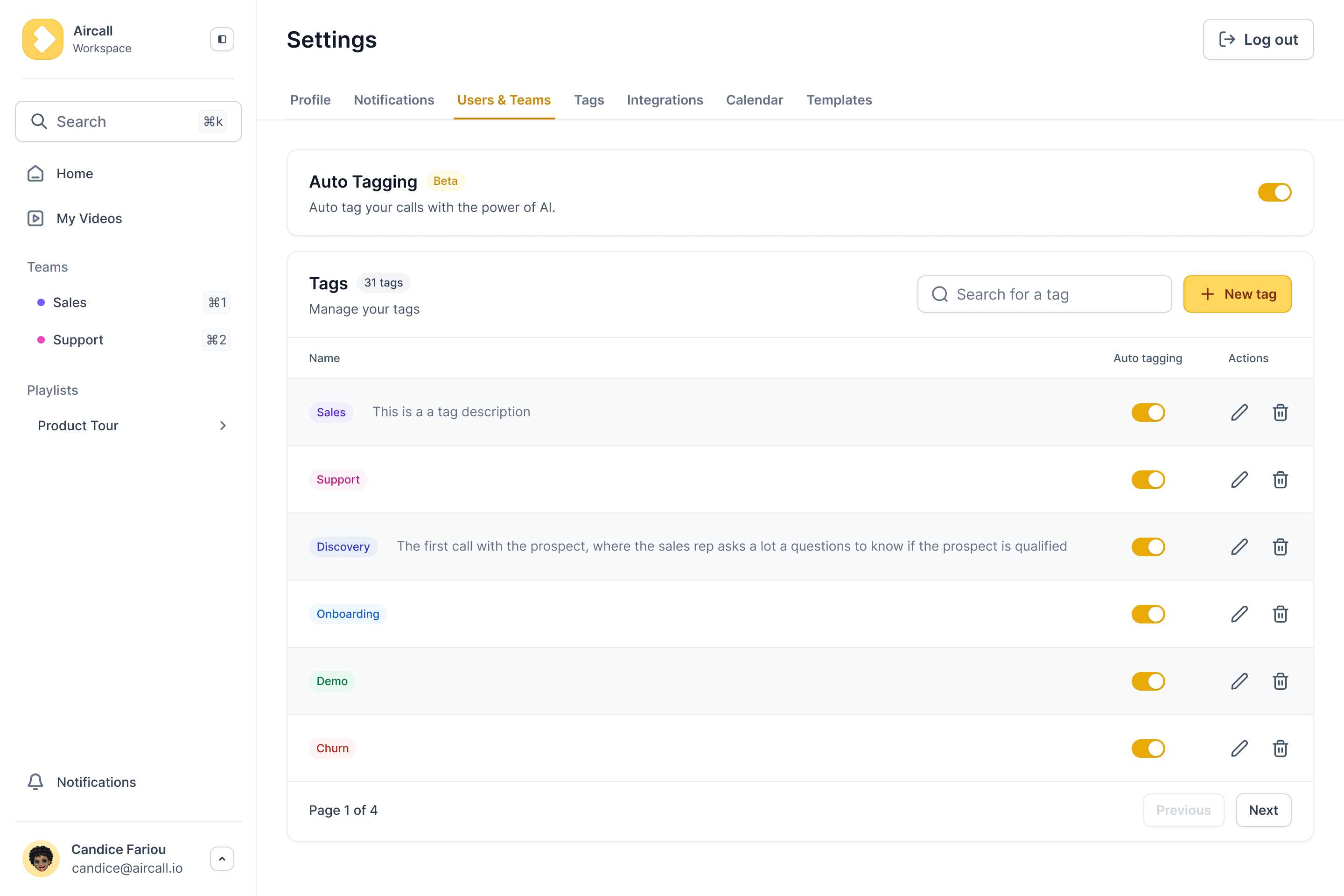 Praiz vs Claap : interface Praiz montrant le tagging automatique des appels pour structurer les données CRM et fiabiliser le pipeline.