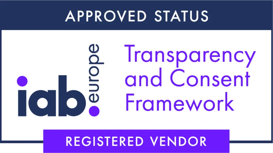 IAB Europe Transparency and Consent Framework approved status badge with registered vendor label.