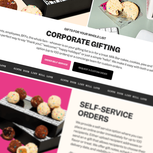 Milk Bar corporate gifting landing page