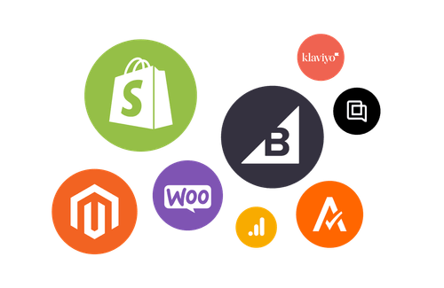 Logos of tools that Zest integrates with (Shopify, Magento, WooCommerce, etc.)