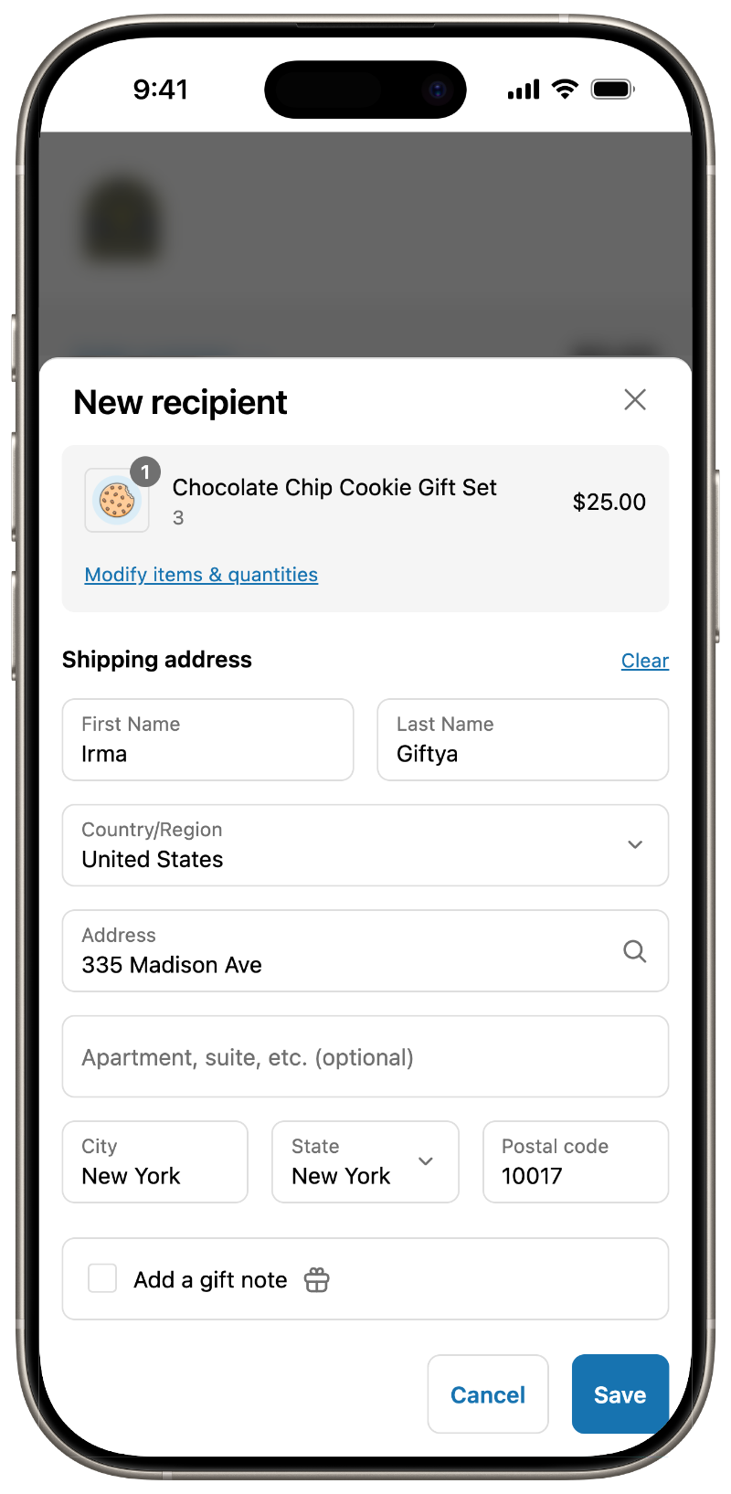 Multiship address form embedded in Shopify checkout