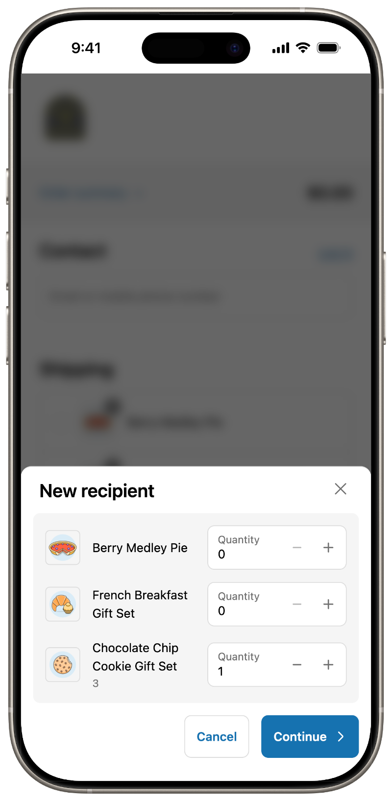 Multiship product selection embedded in Shopify checkout