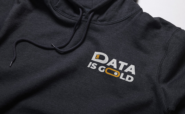 data is gold logo on a hoodie