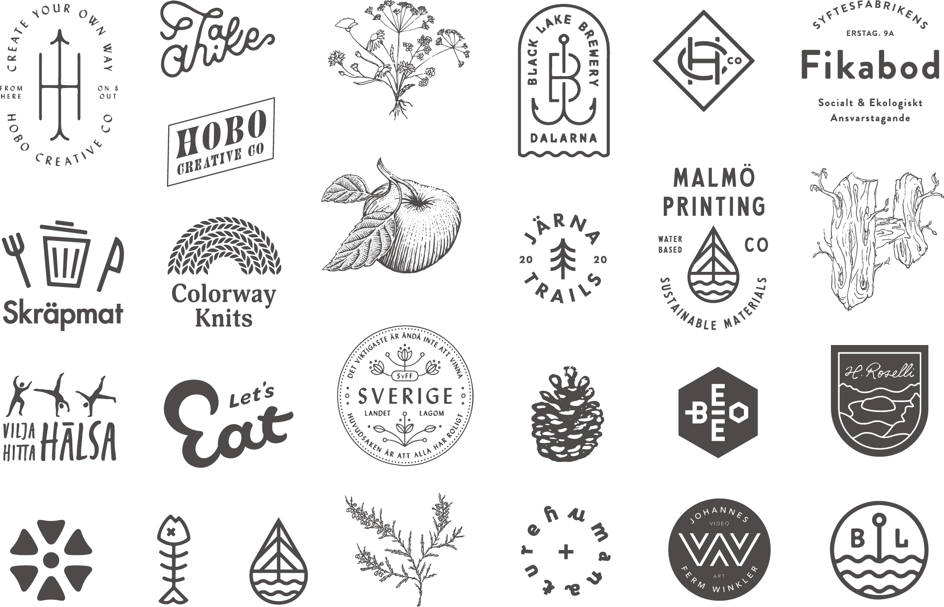 A collection of logo designs made by Hobo Creative Co.
