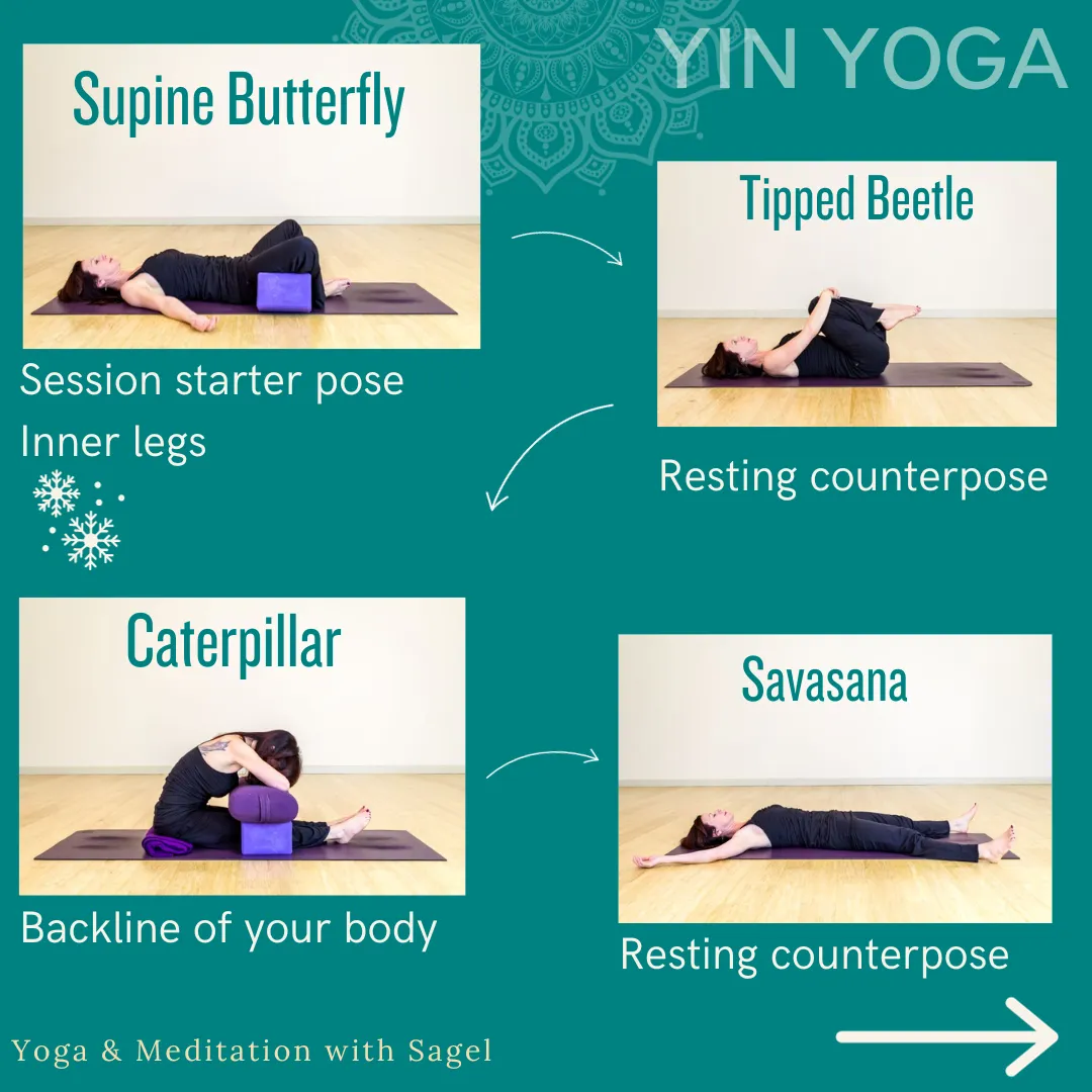 pictures of four yin yoga poses for winter yin yoga