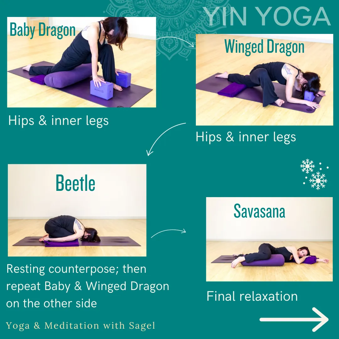 pictures of four yin yoga poses for yin yoga winter flow