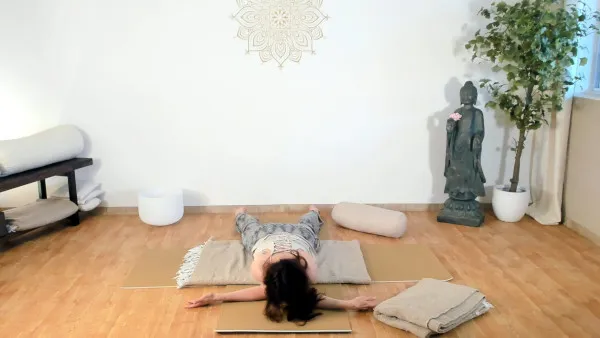 yin pose mayfly shoulder opening