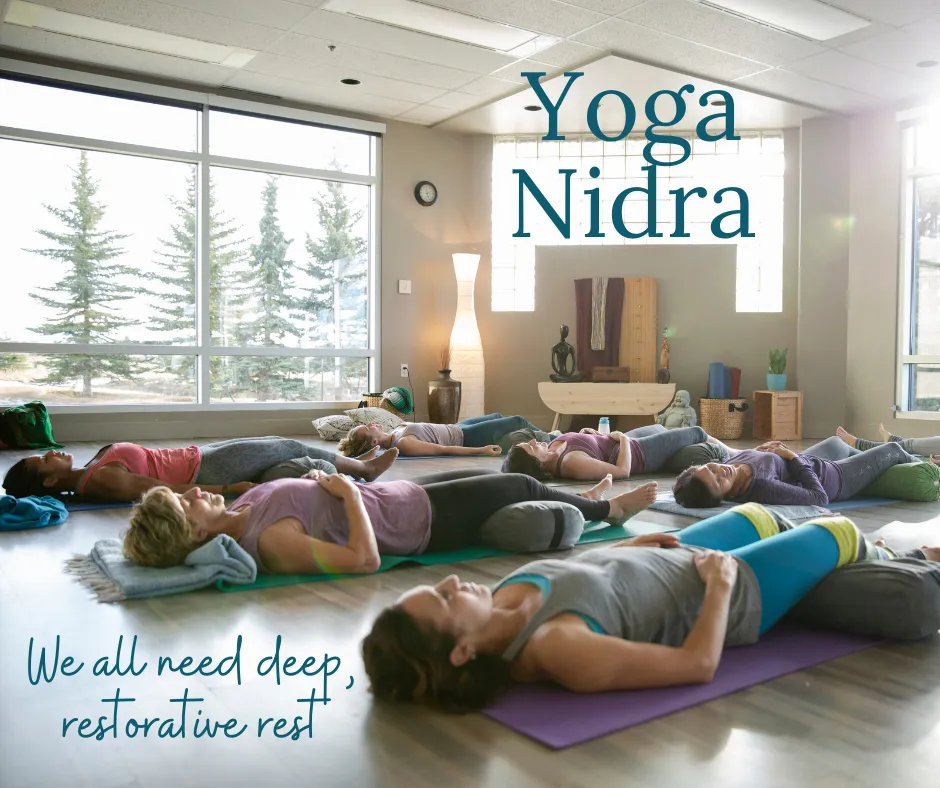 yoga students lying peacefully on their backs in yoga nidra
