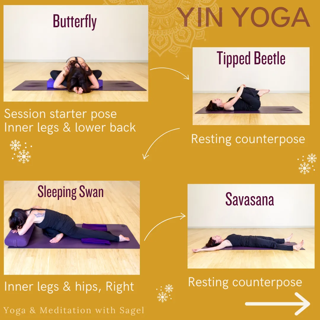 a yoga student doing a variety of yin yoga poses