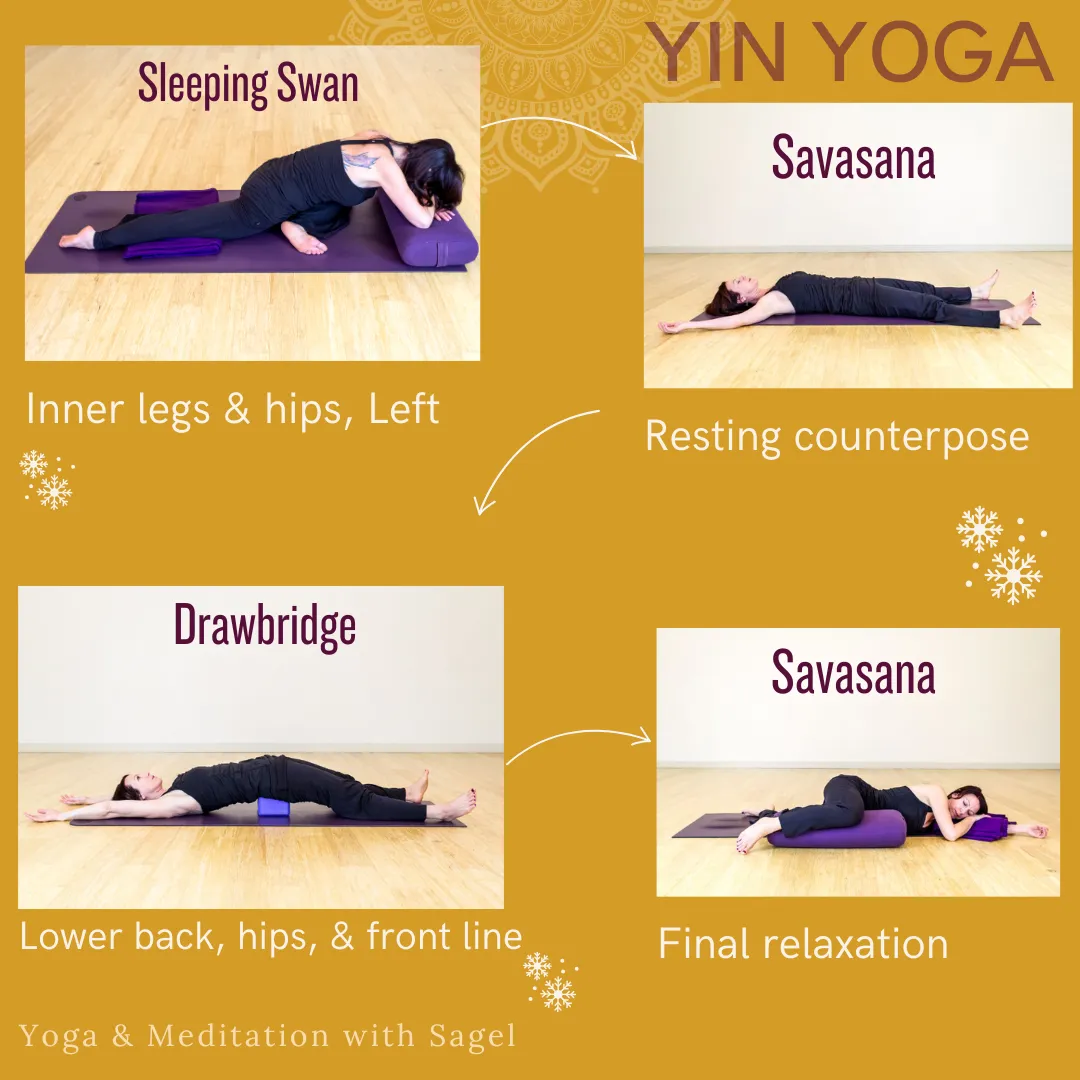 A yoga student doing a variety of Yin Yoga poses