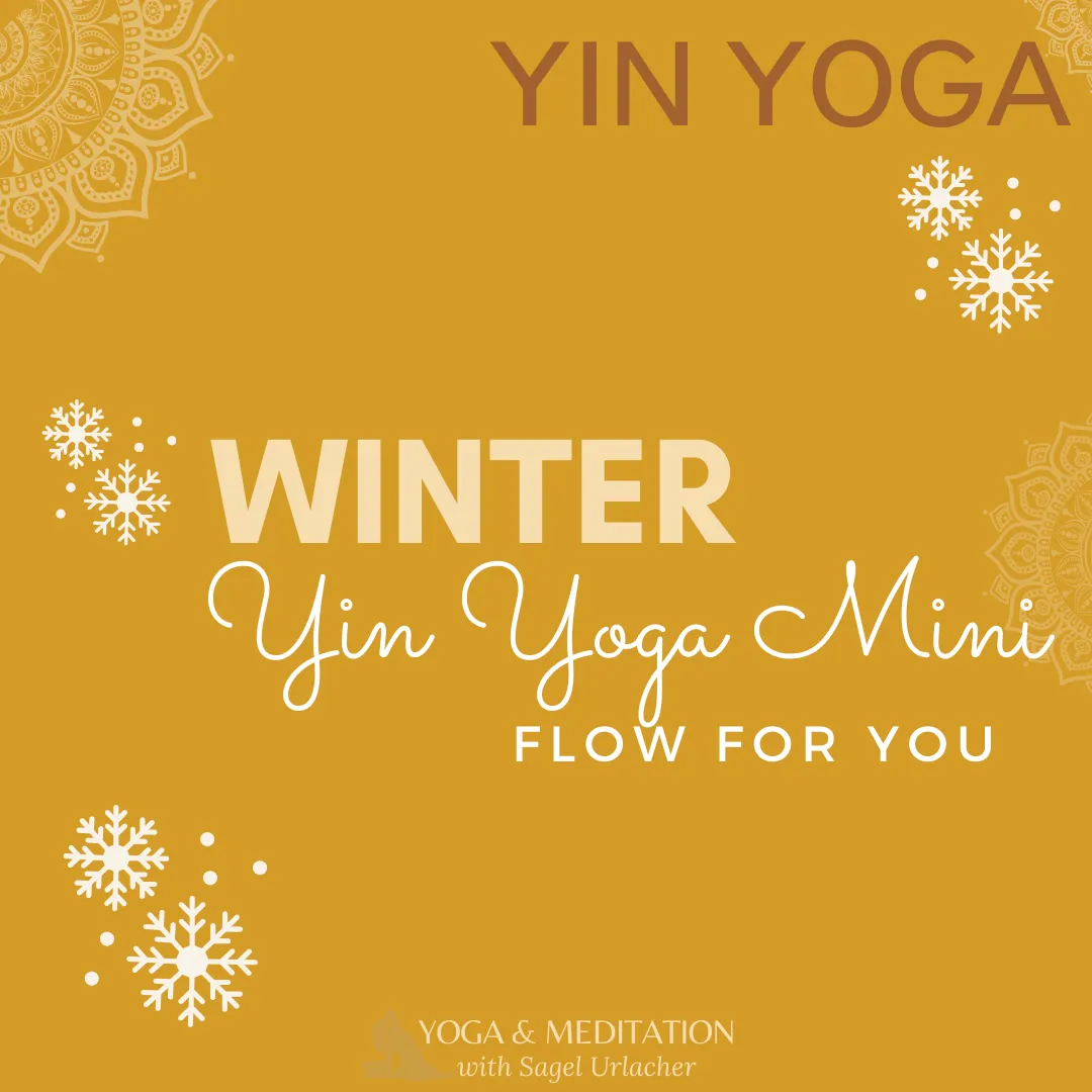 snowflakes with a gold background and the words Winter Yin Yoga Mini 