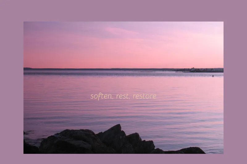 a quiet pink and purple ocean at sunset