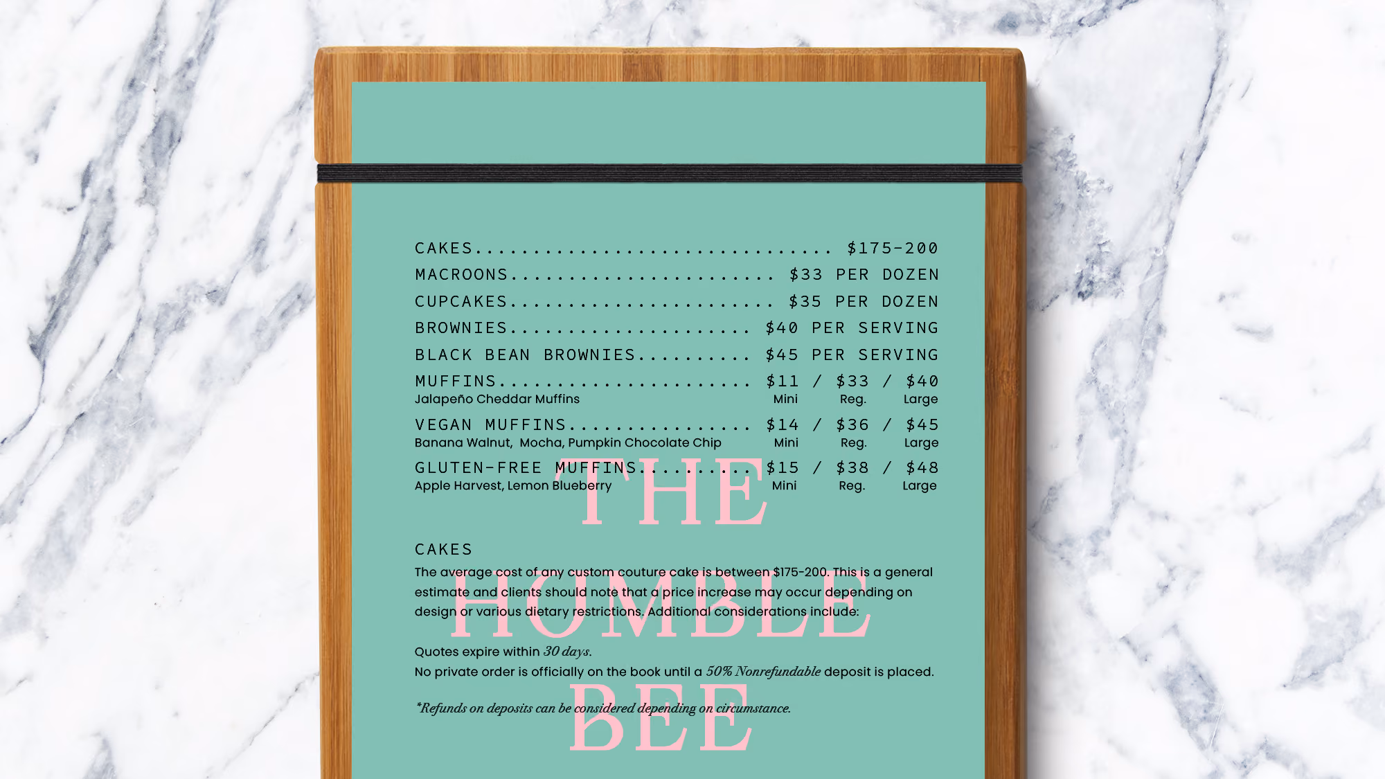 Humble Bee: Menu Mockup