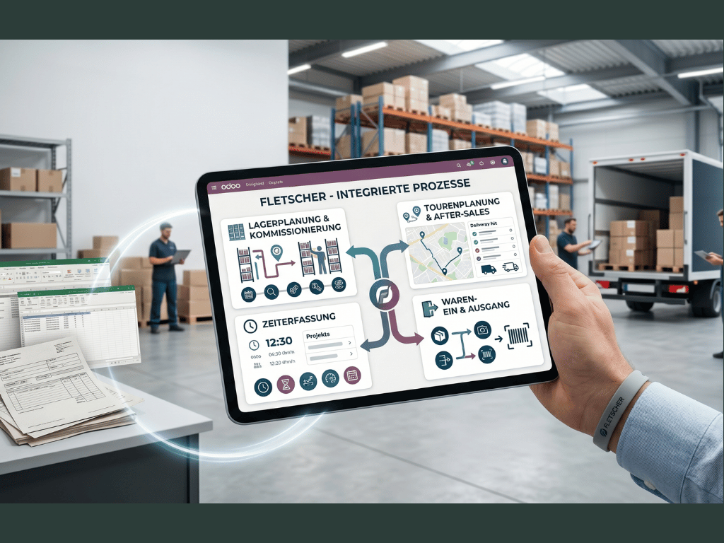 Lager App in odoo geöffnet auf einem tablet in einem Lager
