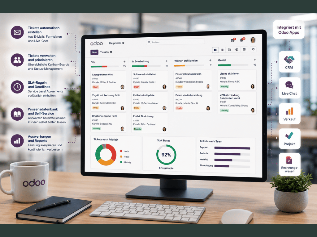 odoo helpdesk kundenservice app modul anwendung am pc laptop mobil 