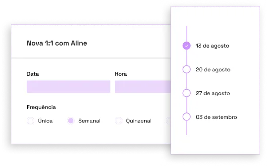 Imagem de tabela de agendamento de 1:1, com a possibilidade de escolha de data, hora e frequência das reuniões.
