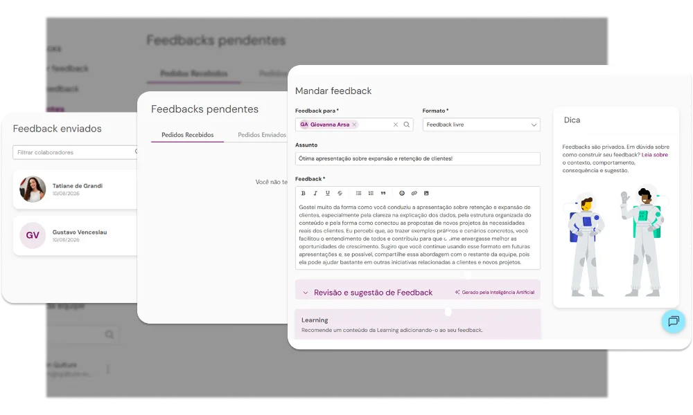 Tela de envio de feedback no painel Qulture Rocks