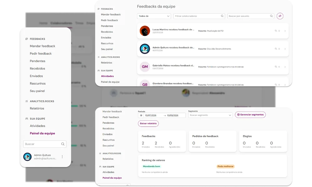 Tela de insights e indicadores de feedback