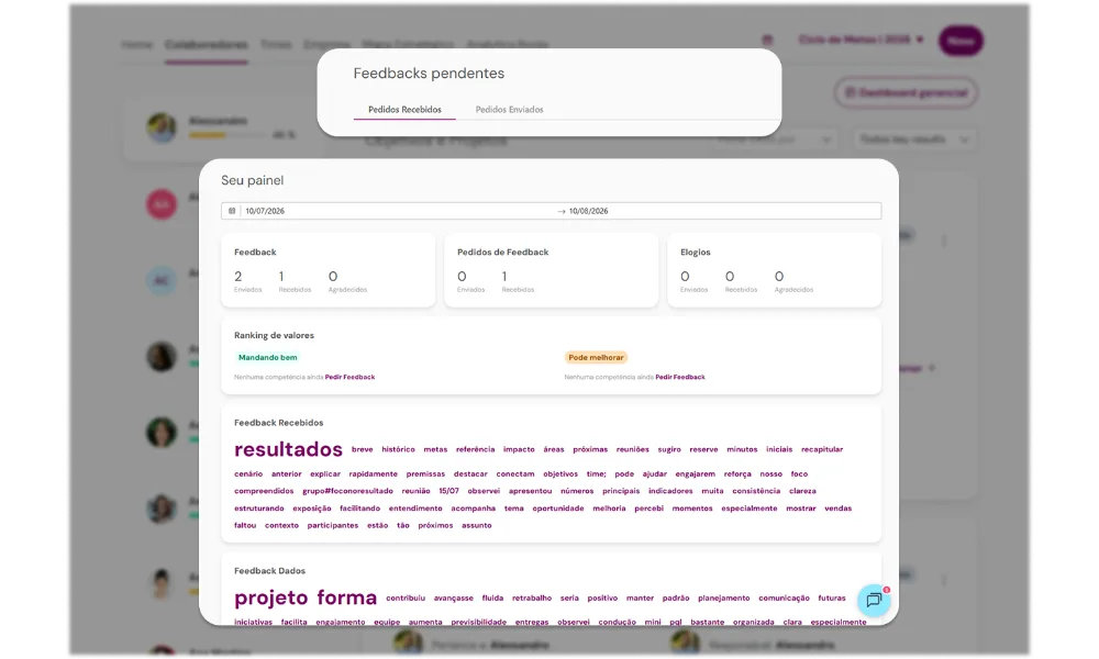Tela de histórico e rascunhos de feedback