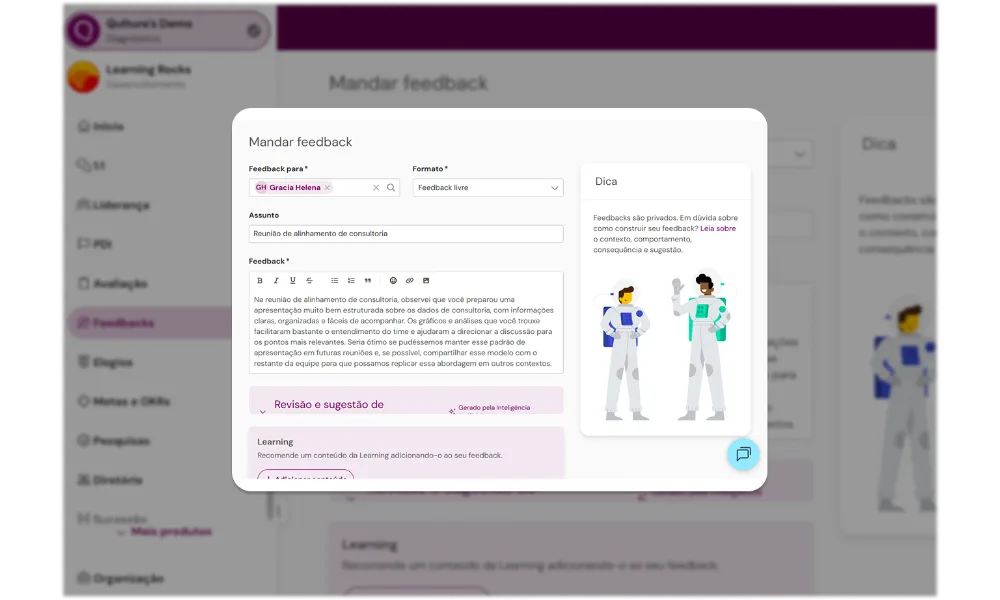 Ícone de feedback contínuo e privado