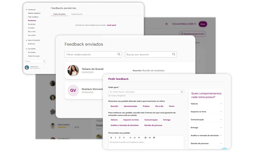 Tela de pedido de feedback no painel Qulture Rocks