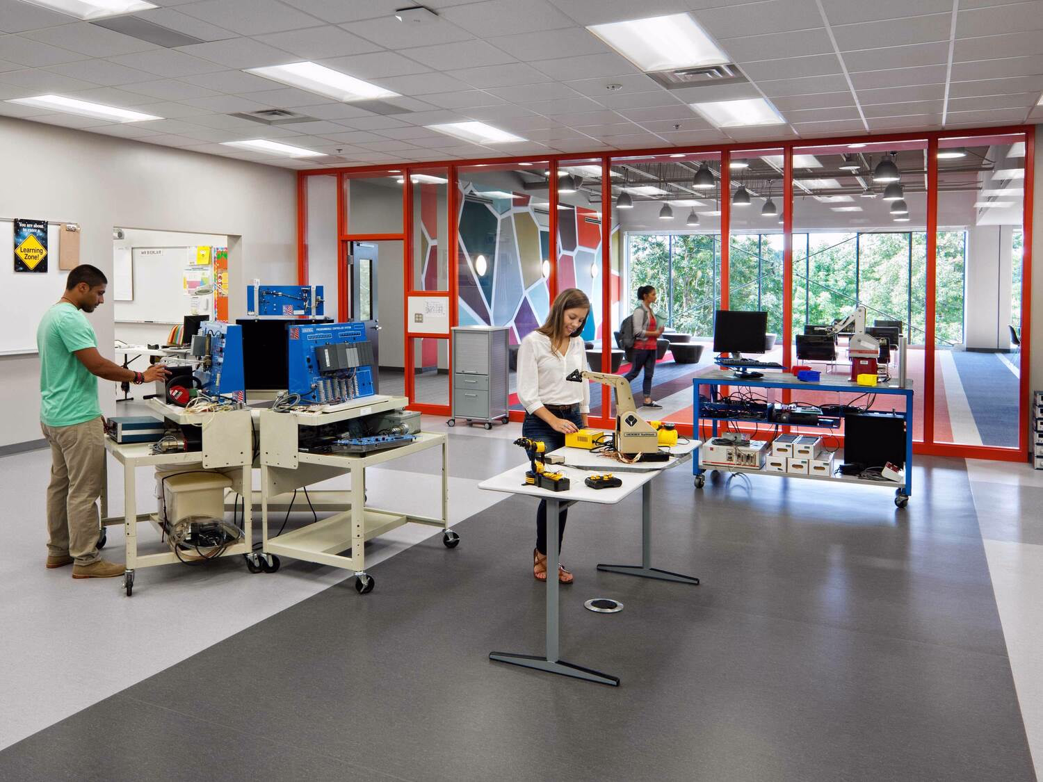 Labs at the Career and Technical Center at Hull are visually open to corridors, encouraging passing students to take an interest in all the Center’s educational offerings.
