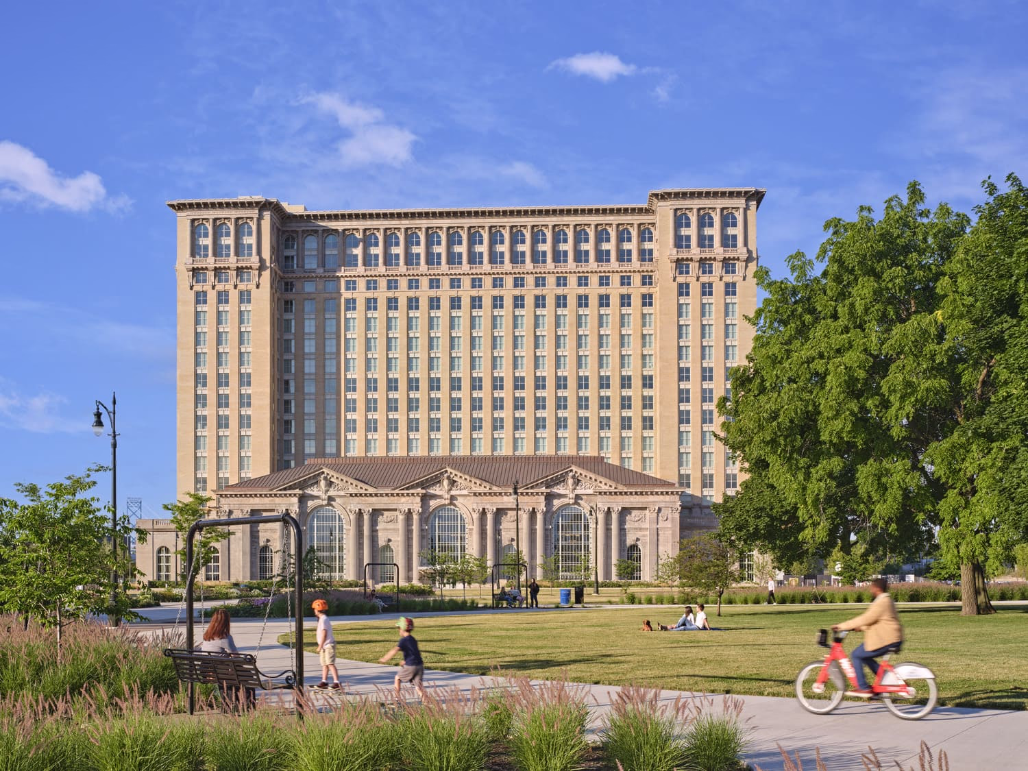 The community gathers outside Michigan Central Station.