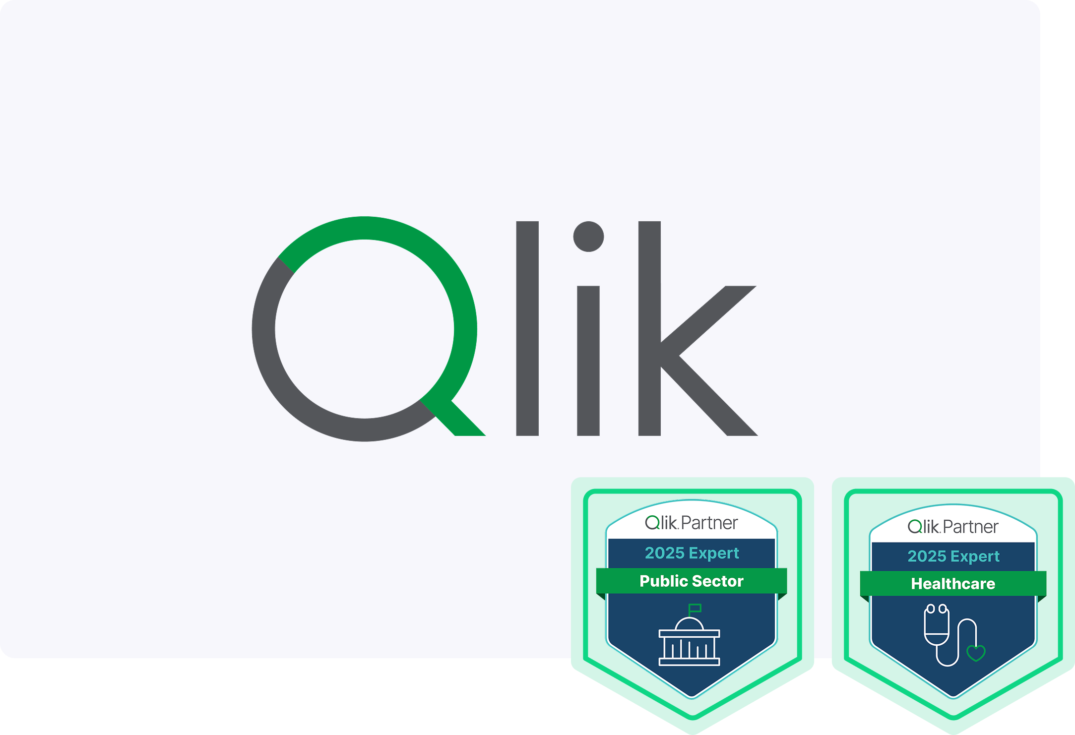 Qlik Logo with 2025 Expert Healthcare and Public Sector Badge