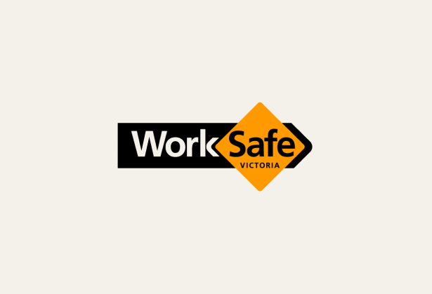 WorkSafe Victoria logo with 'Work' in white text on black background and 'Safe' in black text inside an orange diamond shape.