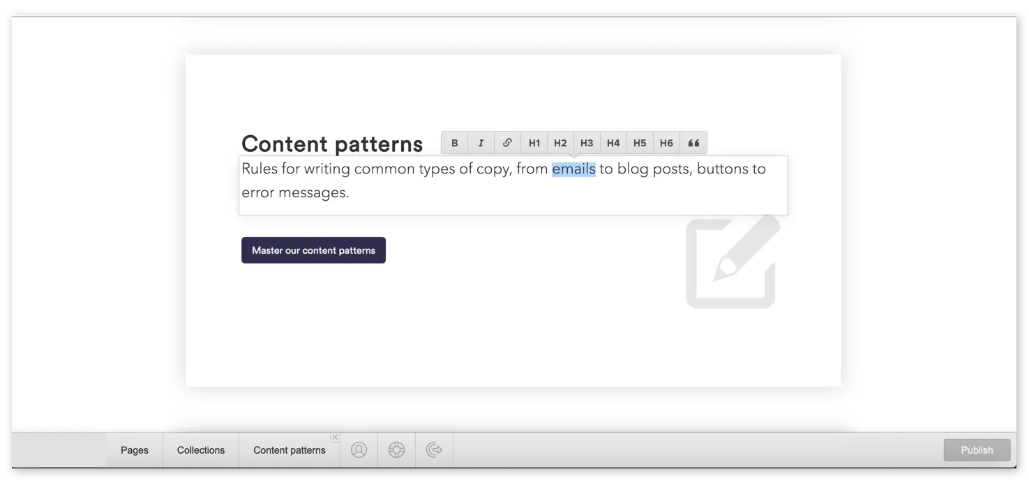Select text to show a toolbar with formatting options