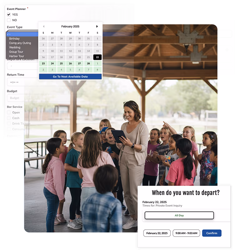Zoo educator managing a school group booking using RocketRez event and education management tools.