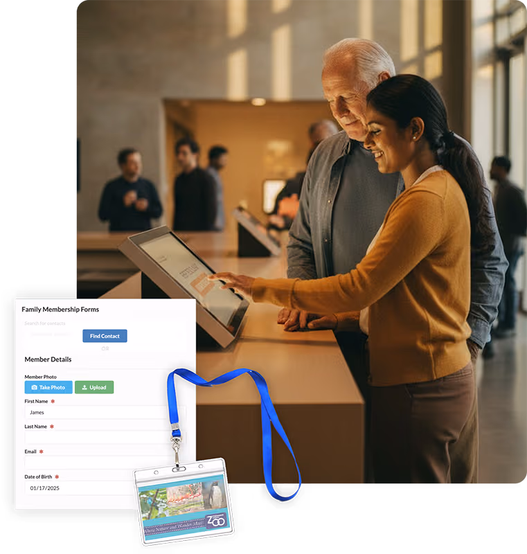 Guests sign up for museum memberships at a self-service kiosk using RocketRez’s membership management system.