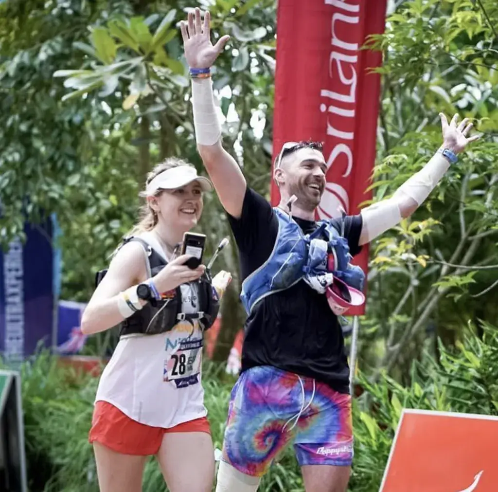 A man and a women running.