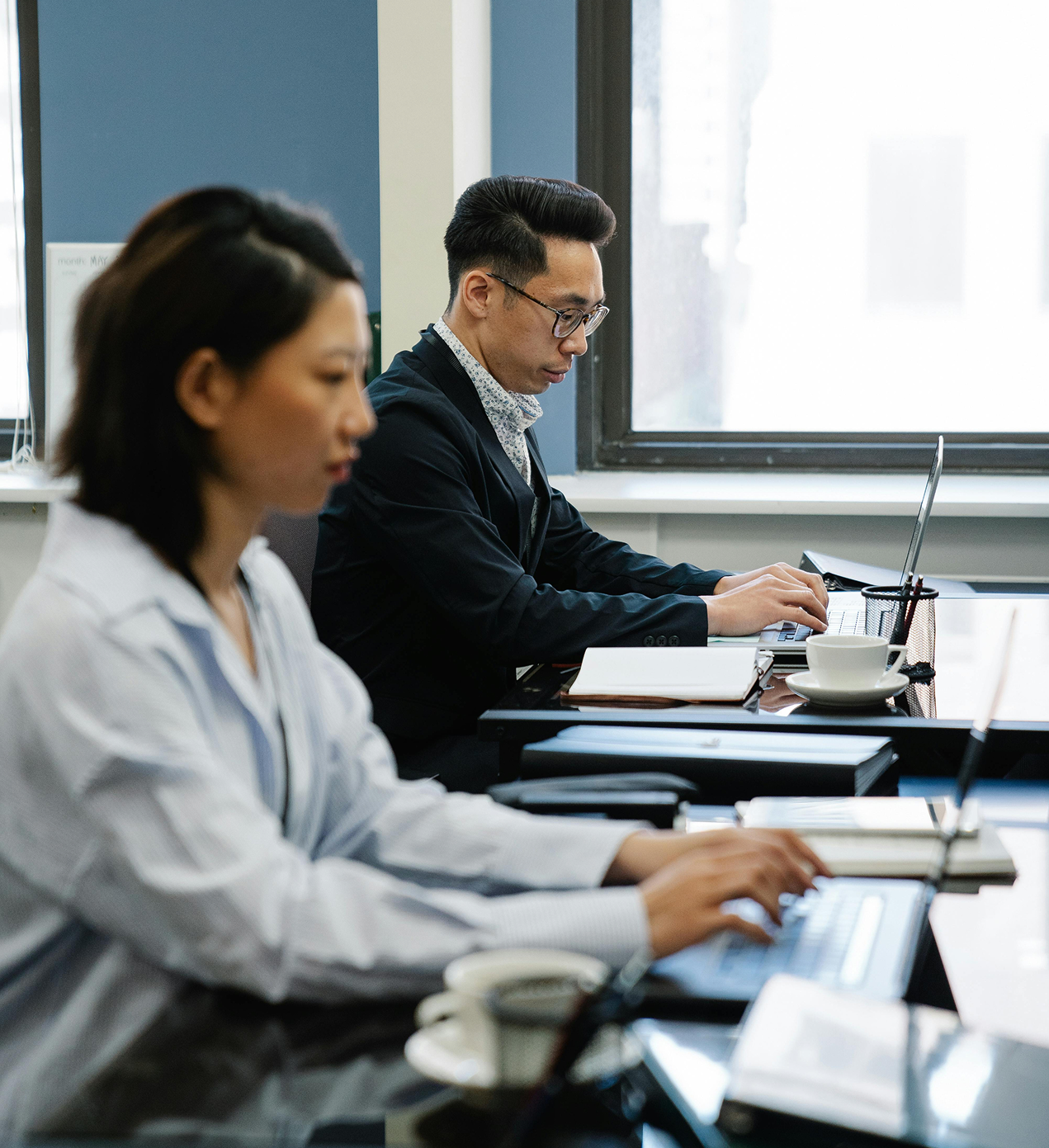 Office workers collaborating