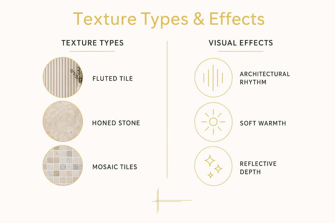 Infographic comparing bathroom texture types with their visual effects.