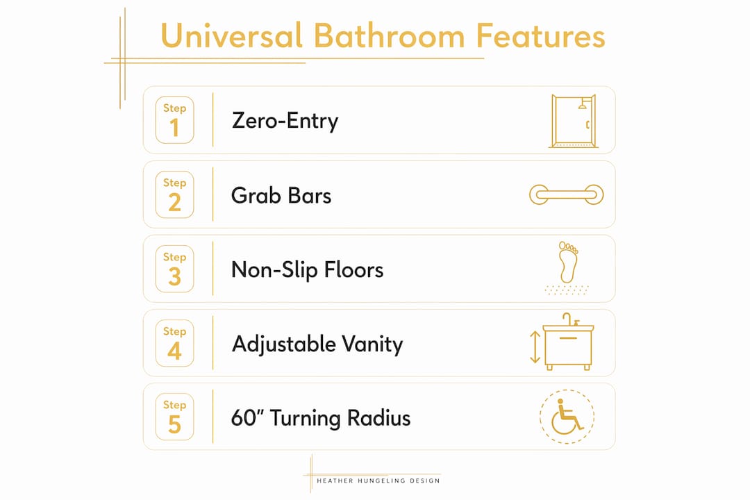 Infographic showing steps for universal bathroom features