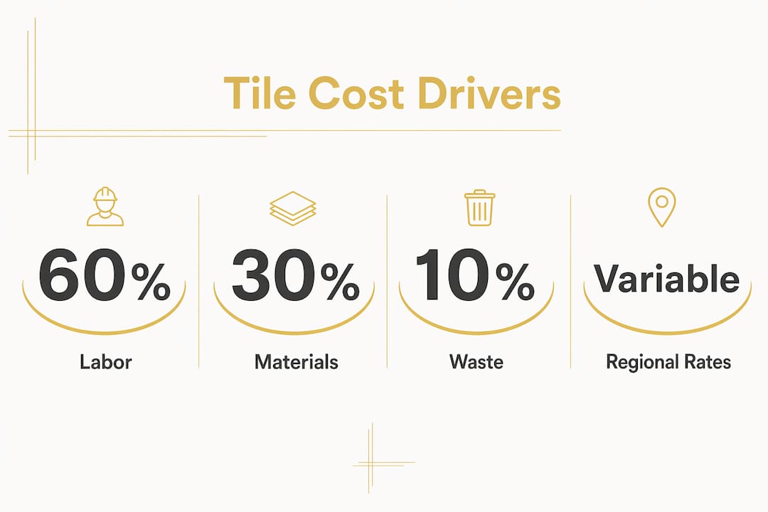 Infographic illustrating main bathroom tile cost factors