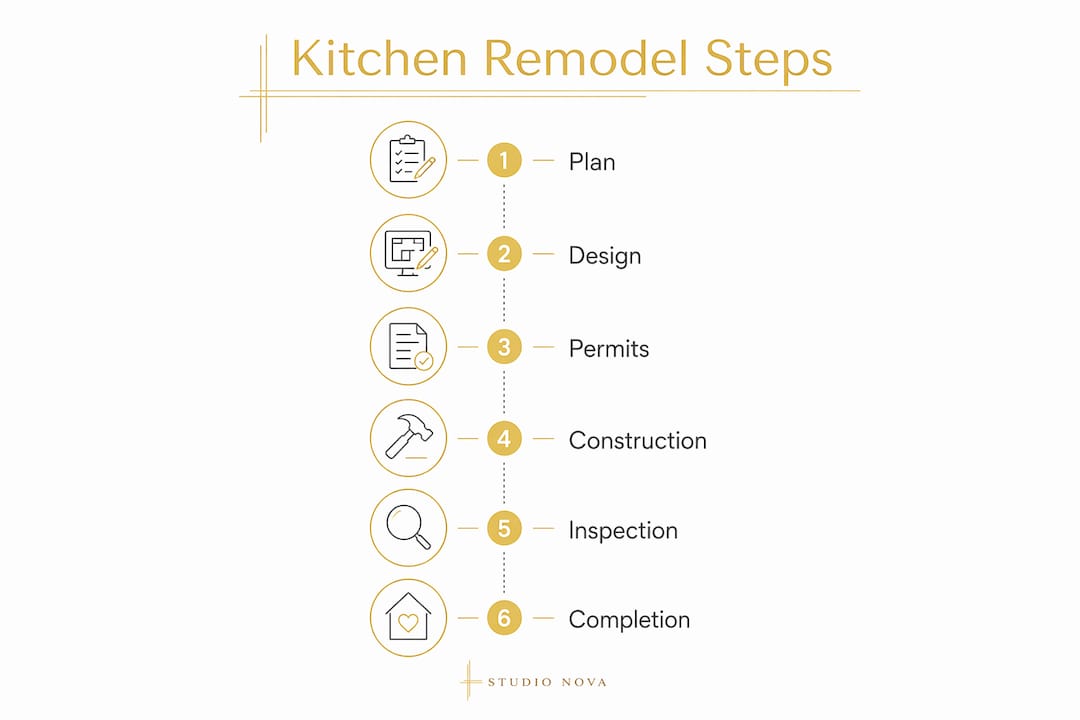Infographic showing kitchen remodel process steps