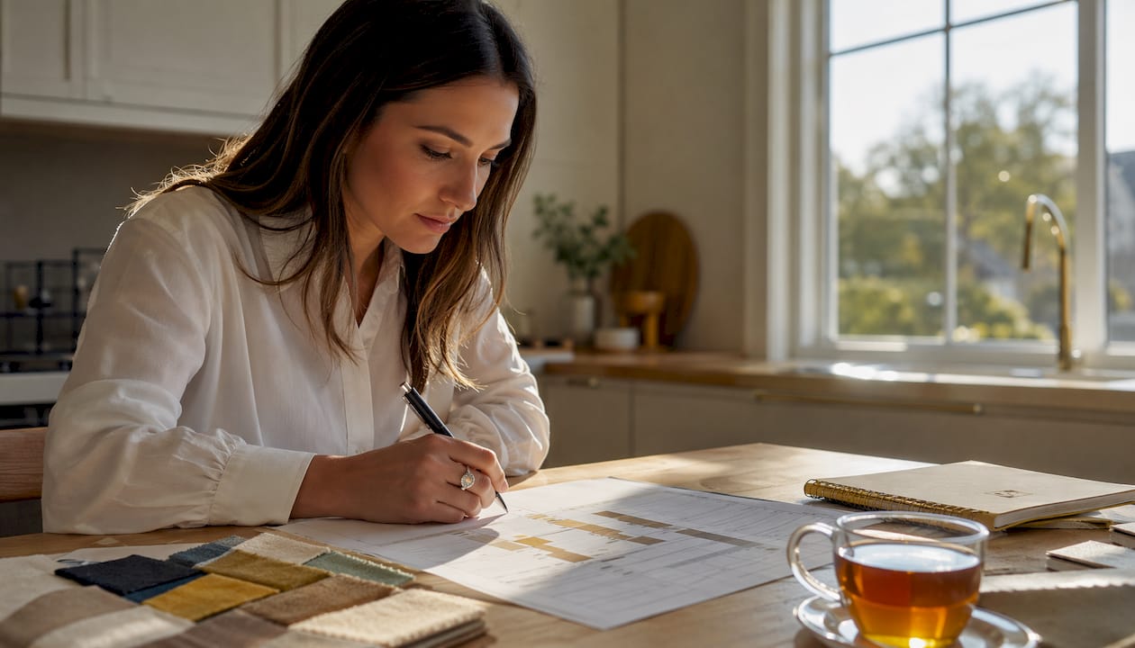 Planner reviewing kitchen remodel timeline
