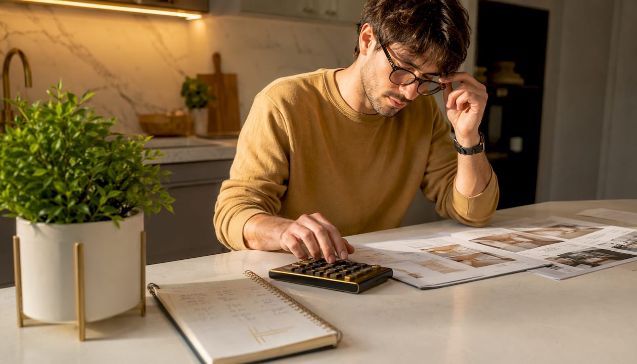 Man calculating kitchen remodel costs