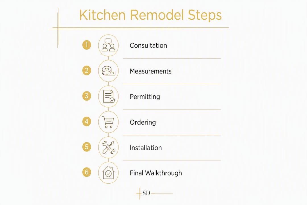 Infographic illustrating kitchen remodel process steps in Jacksonville
