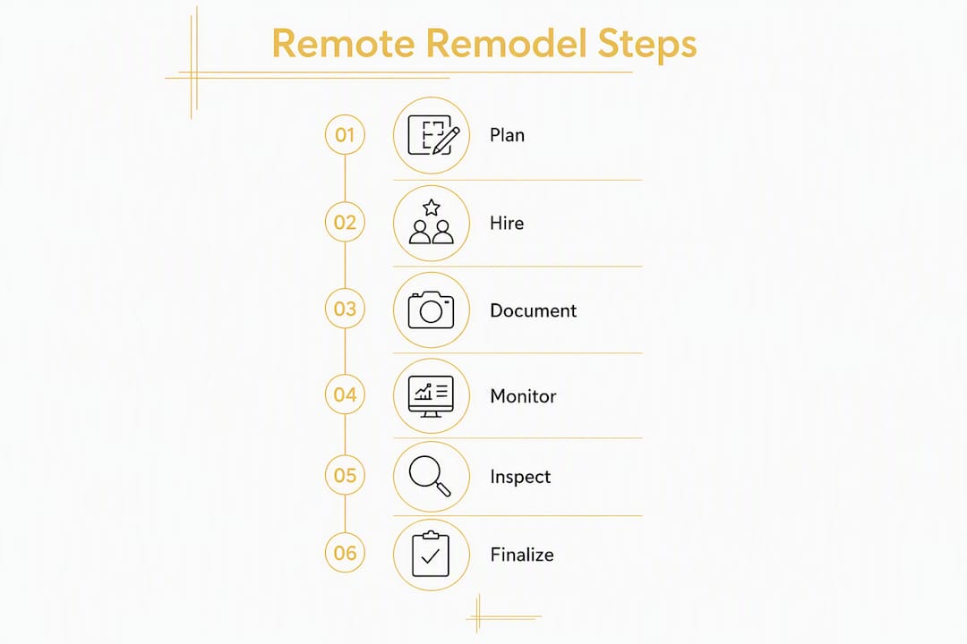 Infographic showing remote kitchen remodel steps