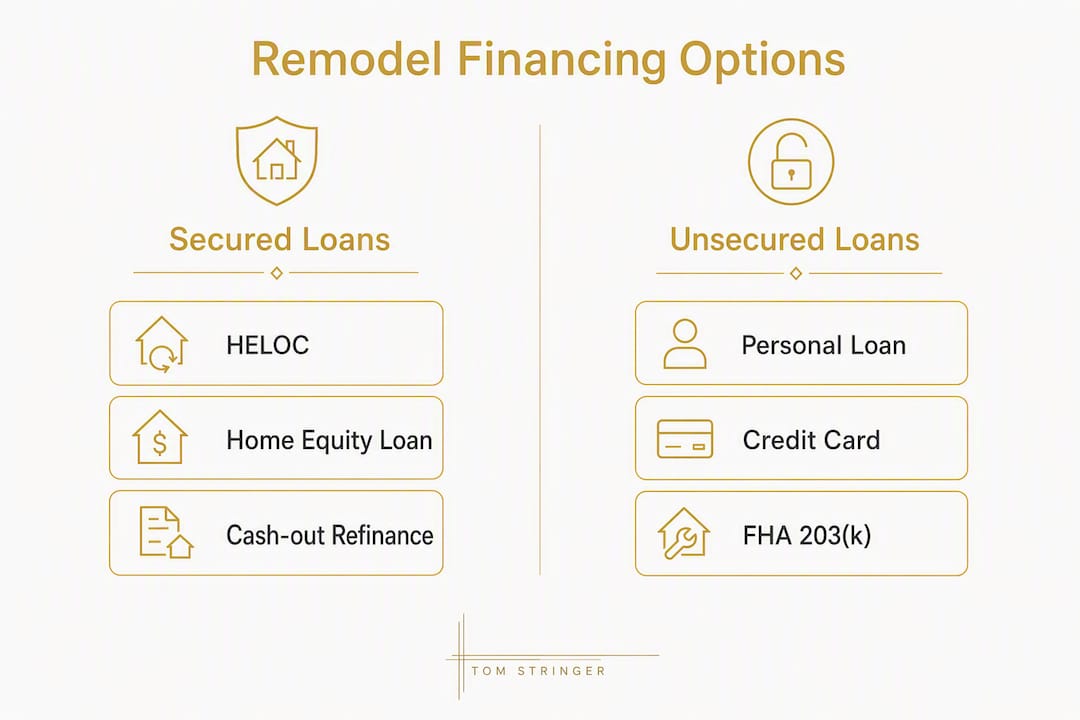Infographic comparing secured vs unsecured remodel financing options