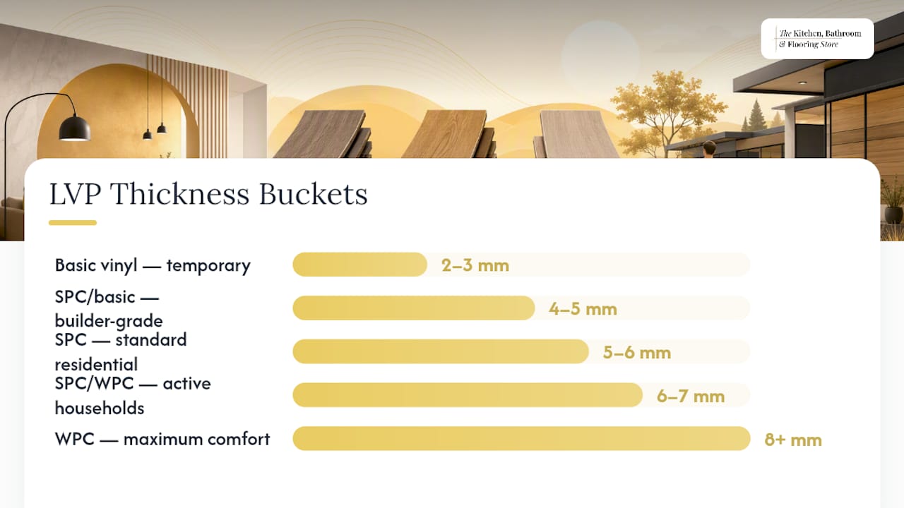 Diagram comparing LVP thickness ranges and use cases