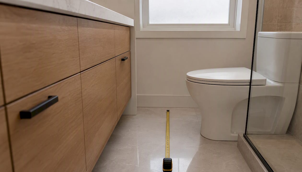 Bathroom toilet and vanity clearance measurement