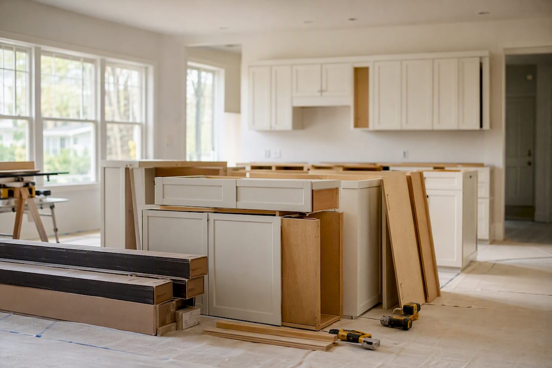 Organized kitchen materials ready for remodeling