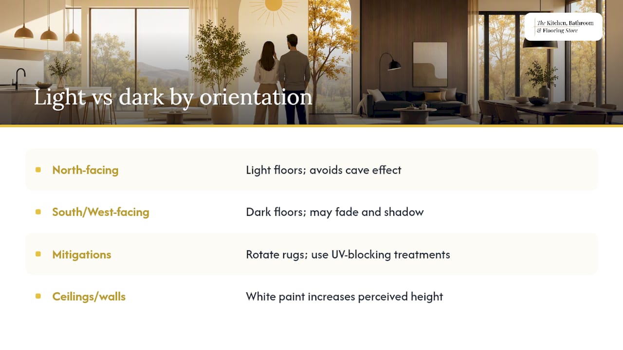 Floor color recommendations by room orientation