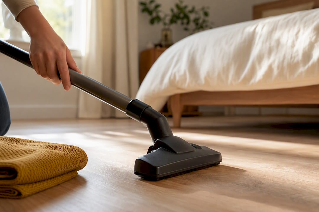 HEPA vacuum cleaning an anonymous hard floor